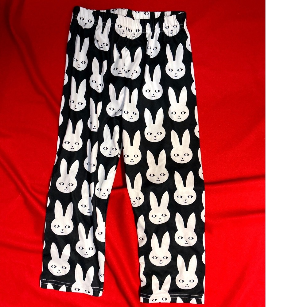Easter Bunny Print Leggings Kids Size 8 Black White Excellent Graphic Pants